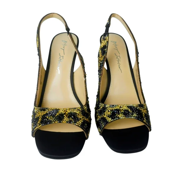 NEW Betsey Johnson Jovi Leopard Rhinestone Design Slingback Heels size - Picture 3 of 13